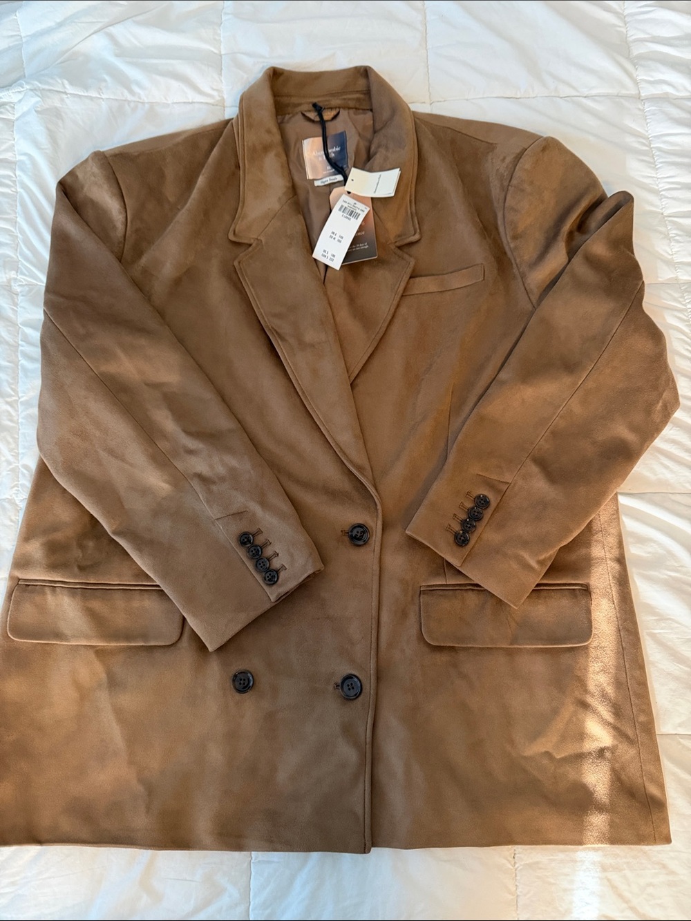 NWT Abercrombie Vol. 28 Vegan Suede Double Breasted Blazer XL Brown - OVERSIZED